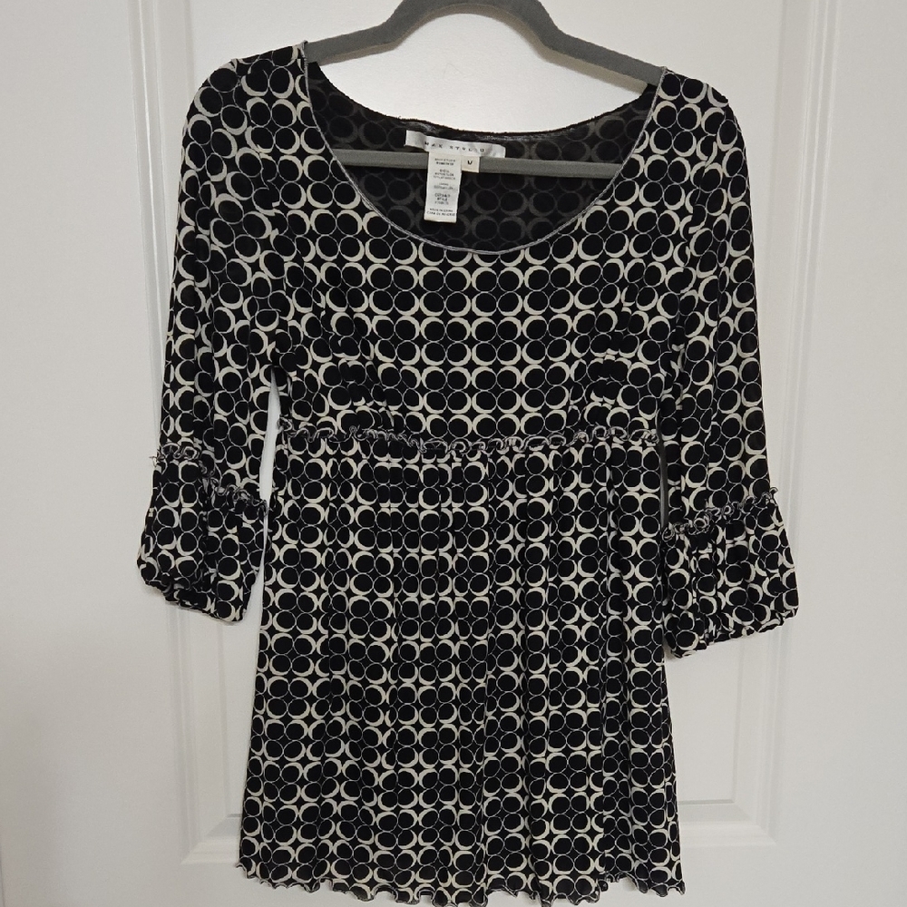 Max Studio Black and Cream Circle Pattern Dress